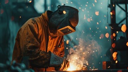 Fototapeta premium A welder conducting heat treatment on welded joints to relieve stress.