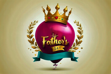 Happy Father's Day with a love balloon illustration and golden crown design.