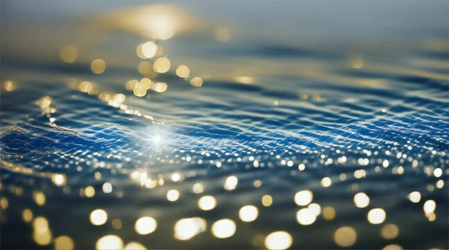 Sunlight hits the surface of the water causing golden light to reflect off the water waves.
