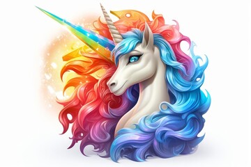 A liocorn lion and unicorn hybrid with a rainbow mane and tail on isolated white  on isolated white background,Single object  , The images are of high quality and clarity