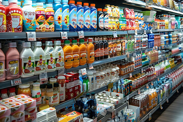 Naklejka premium Products for sale inside Welcome Supermarket in Hong Kong.