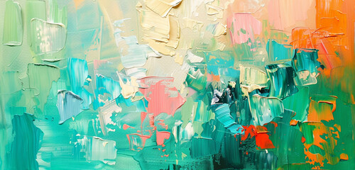 Modern twist jade and coral dynamic strokes on canvas.