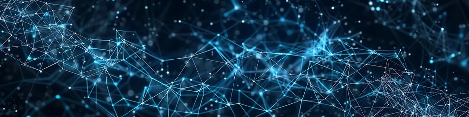 An intricate pattern of interconnected nodes and lines in electric blue and icy white