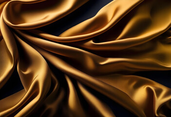 Fototapeta premium A close-up of gold silk fabric with a black paint texture in the background