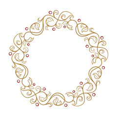 Vector round floral frame with ivy leaves decoration. Vintage style ivy stems wreath.