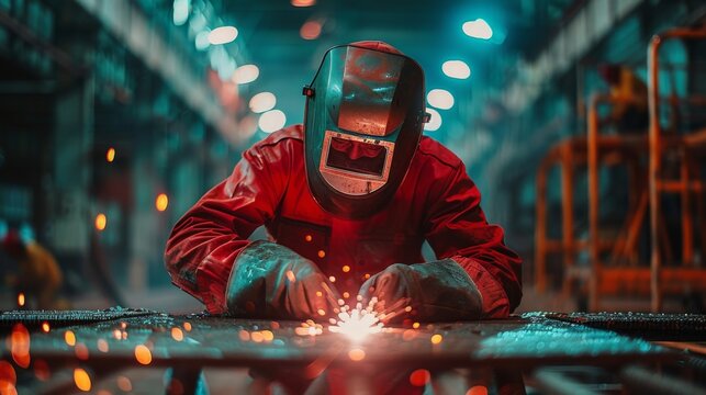 A senior welder training new workers on a construction site.