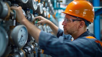 A plumber working on a desalination unit at a coastal facility.