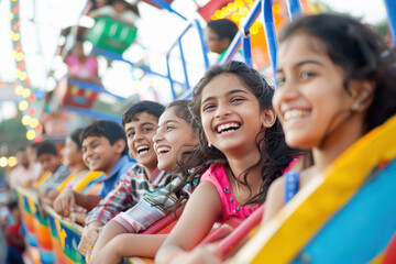 children and adults enjoying in the ride of roller coaster