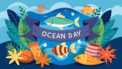 inscription Ocean Day on a sea background