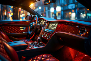 Interior view of the interior of a luxury car in city
