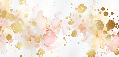 Opulent golden pink, ivory motifs on expansive canvas.