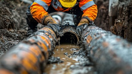 A plumber laying new wastewater pipes for a hospital expansion.