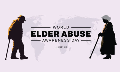 World Elder Abuse Awareness Day design. It features silhouette of an old man and old woman with walking stick. Vector illustration