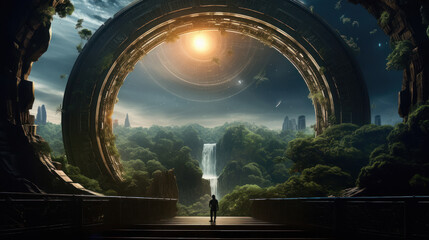 Obraz premium A view from space to a spiral galaxy and stars. Universe filled with stars.