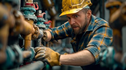 A plumber fitting a new water line for a high-pressure industrial cleaning system.