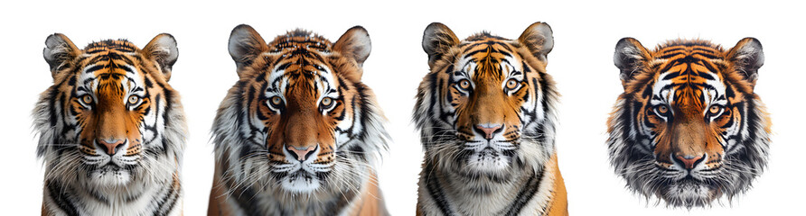 Obraz premium tiger front view isolated on a transparent PNG background, white background , cut out, clipping path, Generative Ai