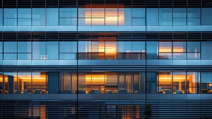 An office building with dynamic shutters that adjust automatically to sunlight.
