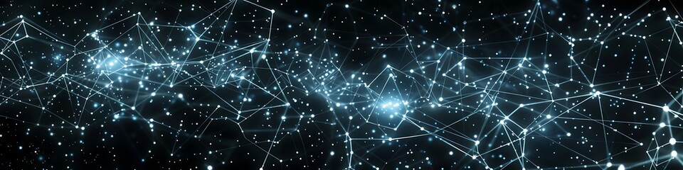 A digital constellation where each dot is a luminescent point in sky blue