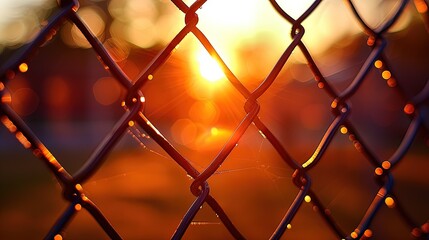 Fototapeta premium Chain Link Fence with Vibrant Accents