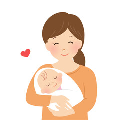 赤ちゃんを抱くお母さんのベクターイラスト