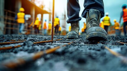 Construction Site Scene with Mysterious Figure
