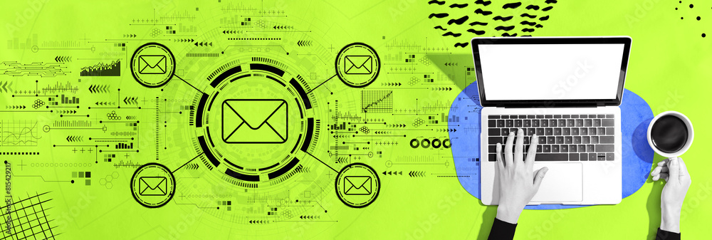 Poster email concept with person using a laptop computer