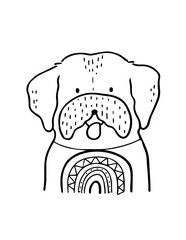 black silhouettes of stylized dogs with folk patterns and natural decorations. Vector black prints of puppys with a tribal boho pattern.