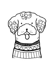 black silhouettes of stylized dogs with folk patterns and natural decorations. Vector black prints of puppys with a tribal boho pattern.