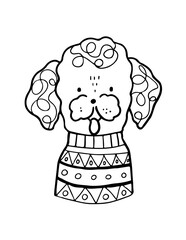 black silhouettes of stylized dogs with folk patterns and natural decorations. Vector black prints of puppys with a tribal boho pattern.