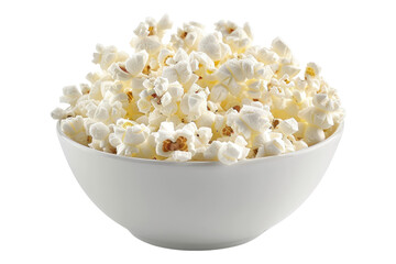 A bowl of fluffy white popcorn isolated on transparent background