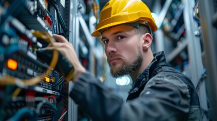 A mechanic repairing a fault in the cooling system of a data center.