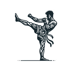 The muay thai martial arts. Black white vector logo illustration.