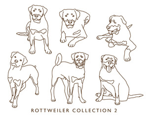 Rottweiler Dog Outline Illustrations in Various Poses - Collection 2