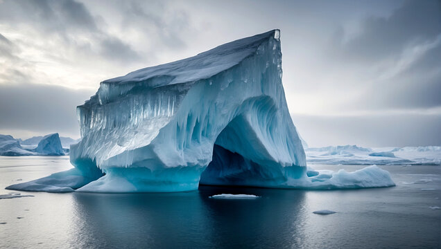Iceberg in the northern sea on a cloudy day