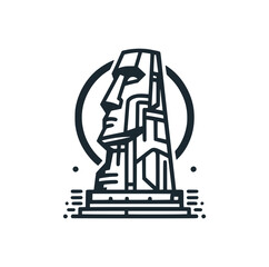 The easter island ancient statue. Black white vector logo illustration.