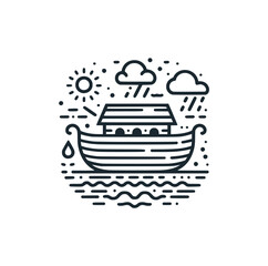 The ancient Noah ark. Black white vector illustration logo.