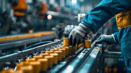 A mechanic conducting routine maintenance on a packaging line.