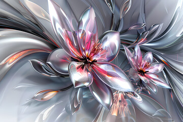 Abstract metallic floral design on light background