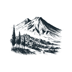 The mountain. Black white vector illustration logo.