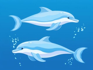 Obraz premium Dolphins flat design front view intelligent marine life theme animation Monochromatic Color Scheme