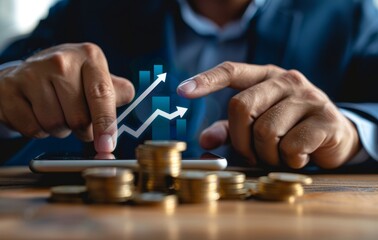 Naklejka premium Business growth, Boost business or success concept, profit growth, sales and revenue growth, Progress or development concept, arrow chart Future Growth Plan, Bitcoin