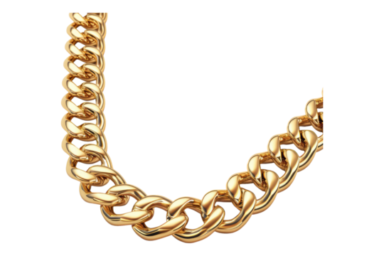 Gold chain necklace isolated on transparent background