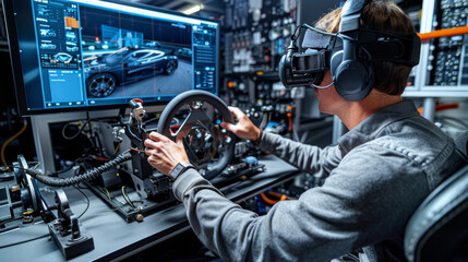 A mechanic adjusting the tension in a high-performance automotive testing rig.