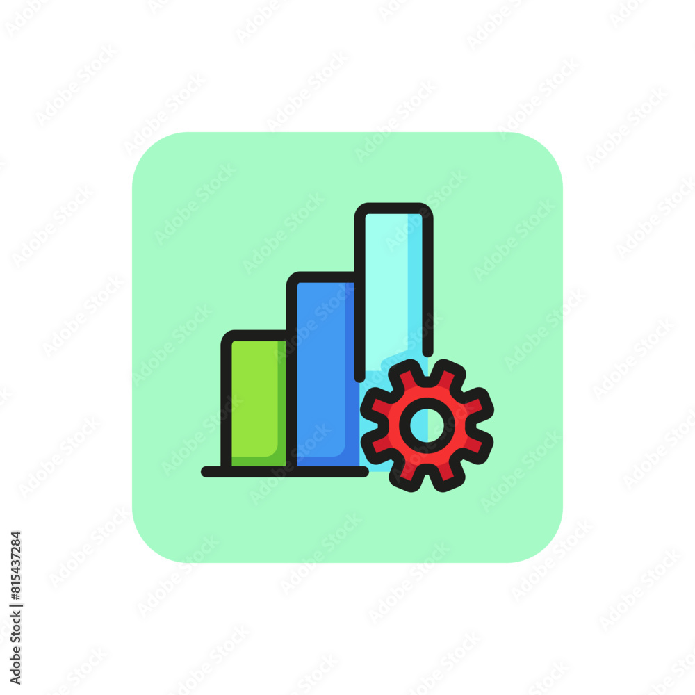 Poster bar chart with gear line icon. growth; increase; diagram. data analysis concept. can be used for top
