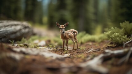A Deer are feeding in the pasture, ultra realistic, ultra detailed, tilt-shift camera angle, 15mm lens