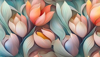 Abstract tulip pattern background, pastel watercolor illustration
