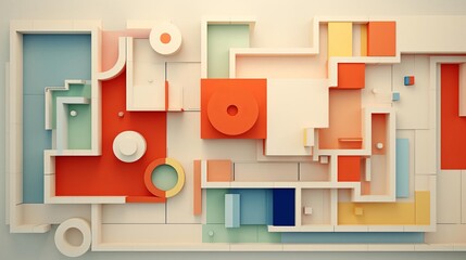 Nonobjective art flat design top view purely aesthetic theme 3D render Tetradic color scheme