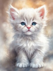 Adorable baby kitten with blue eyes in watercolor style