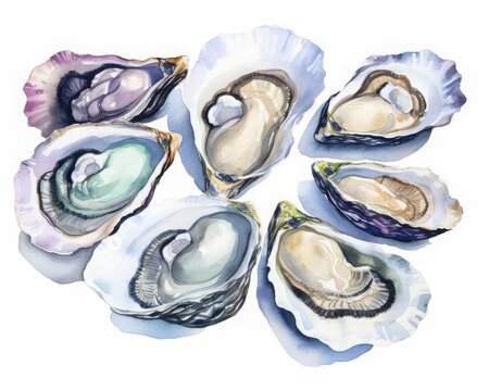 Oysters flat design front view pearl producers theme water color Splitcomplementary color scheme
