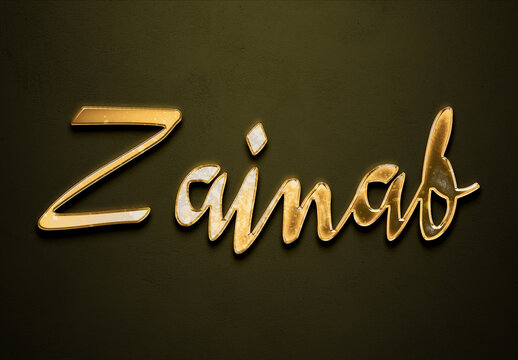 Old gold text effect of Arabic name Zainab with 3D glossy style Mockup	